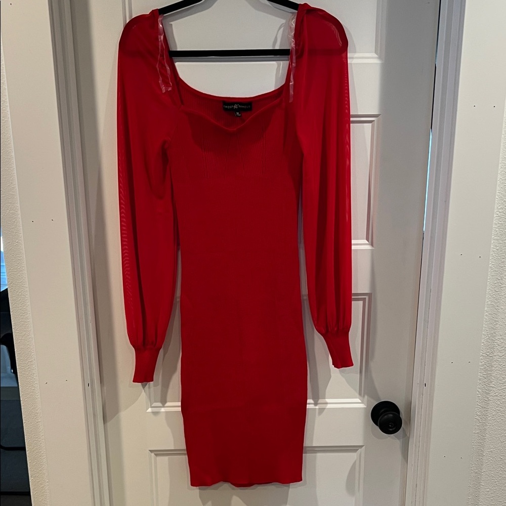 Almost Famous Vibrant Red Long Sleeve Dress